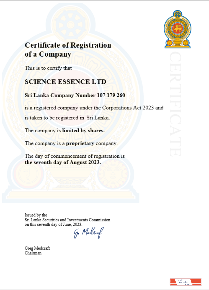 Sri Lanka business registration certificate Word and PDF template